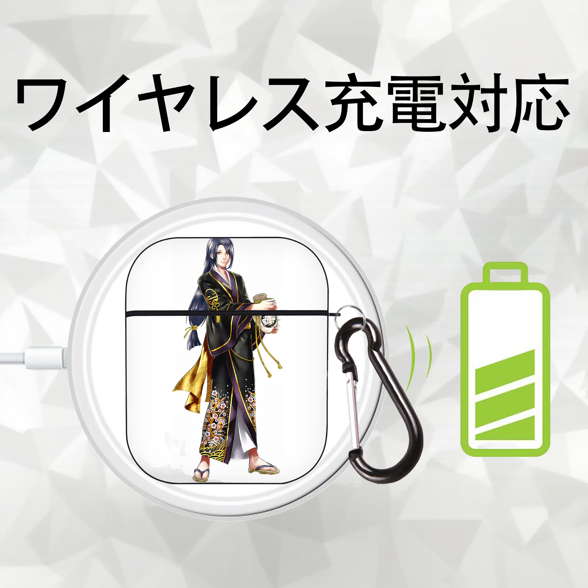 刀剣乱舞 Touken Ranbu AirPods 第2世代保護ケース ハードシェル ブラック 耐衝撃・防指紋・カラビナ付き