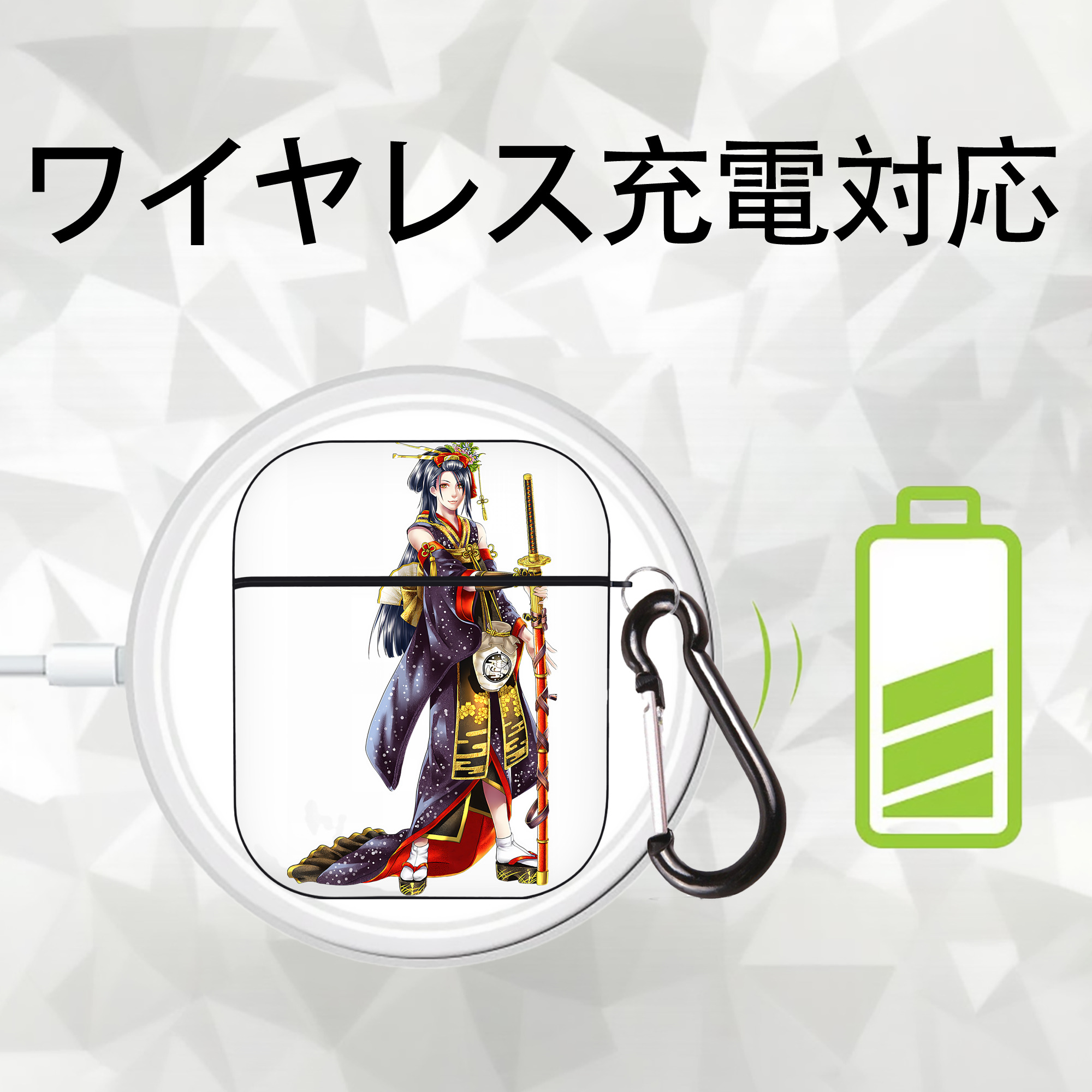 刀剣乱舞 Touken Ranbu AirPods 第2世代保護ケース ハードシェル ブラック 耐衝撃・防指紋・カラビナ付き