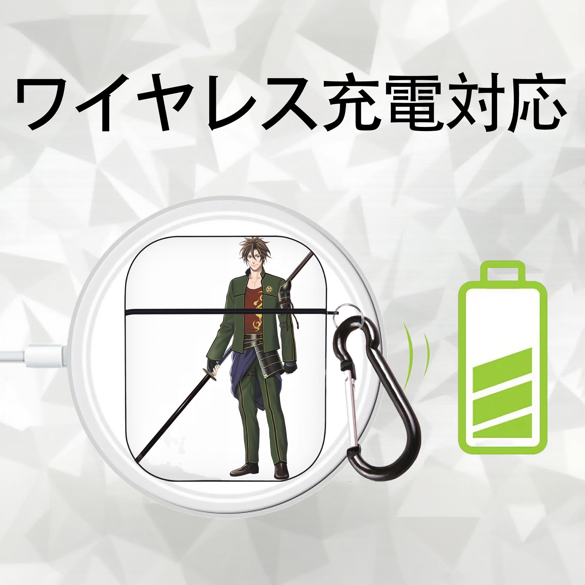 刀剣乱舞 Touken Ranbu AirPods 第2世代保護ケース ハードシェル ブラック 耐衝撃・防指紋・カラビナ付き
