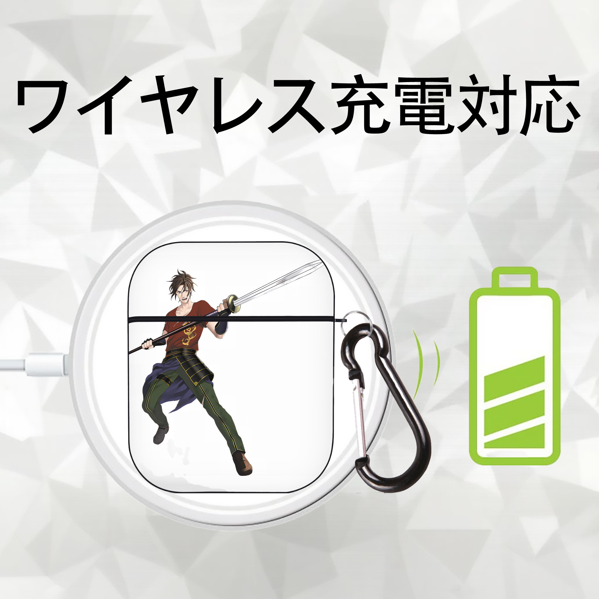 刀剣乱舞 Touken Ranbu AirPods 第2世代保護ケース ハードシェル ブラック 耐衝撃・防指紋・カラビナ付き