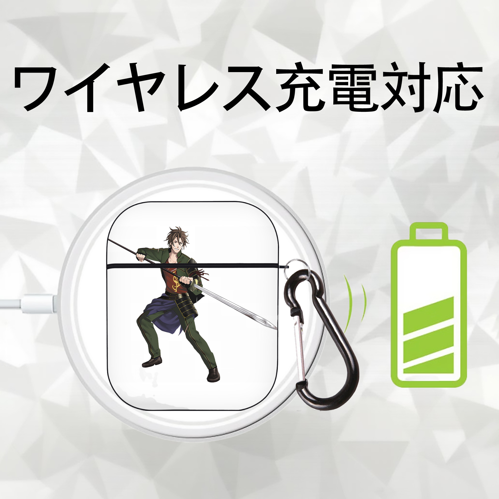 刀剣乱舞 Touken Ranbu AirPods 第2世代保護ケース ハードシェル ブラック 耐衝撃・防指紋・カラビナ付き