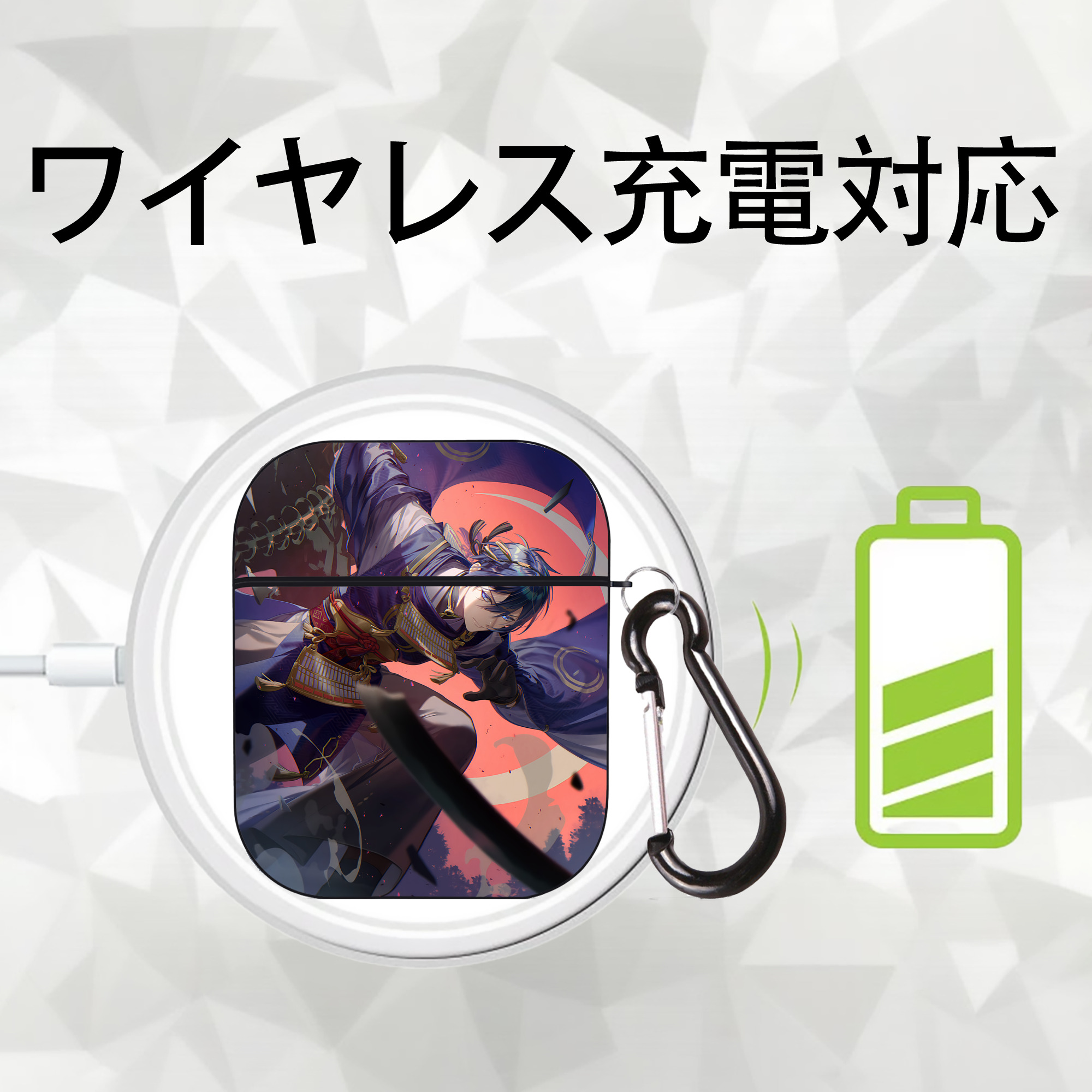 刀剣乱舞 Touken Ranbu AirPods 第2世代保護ケース ハードシェル ブラック 耐衝撃・防指紋・カラビナ付き