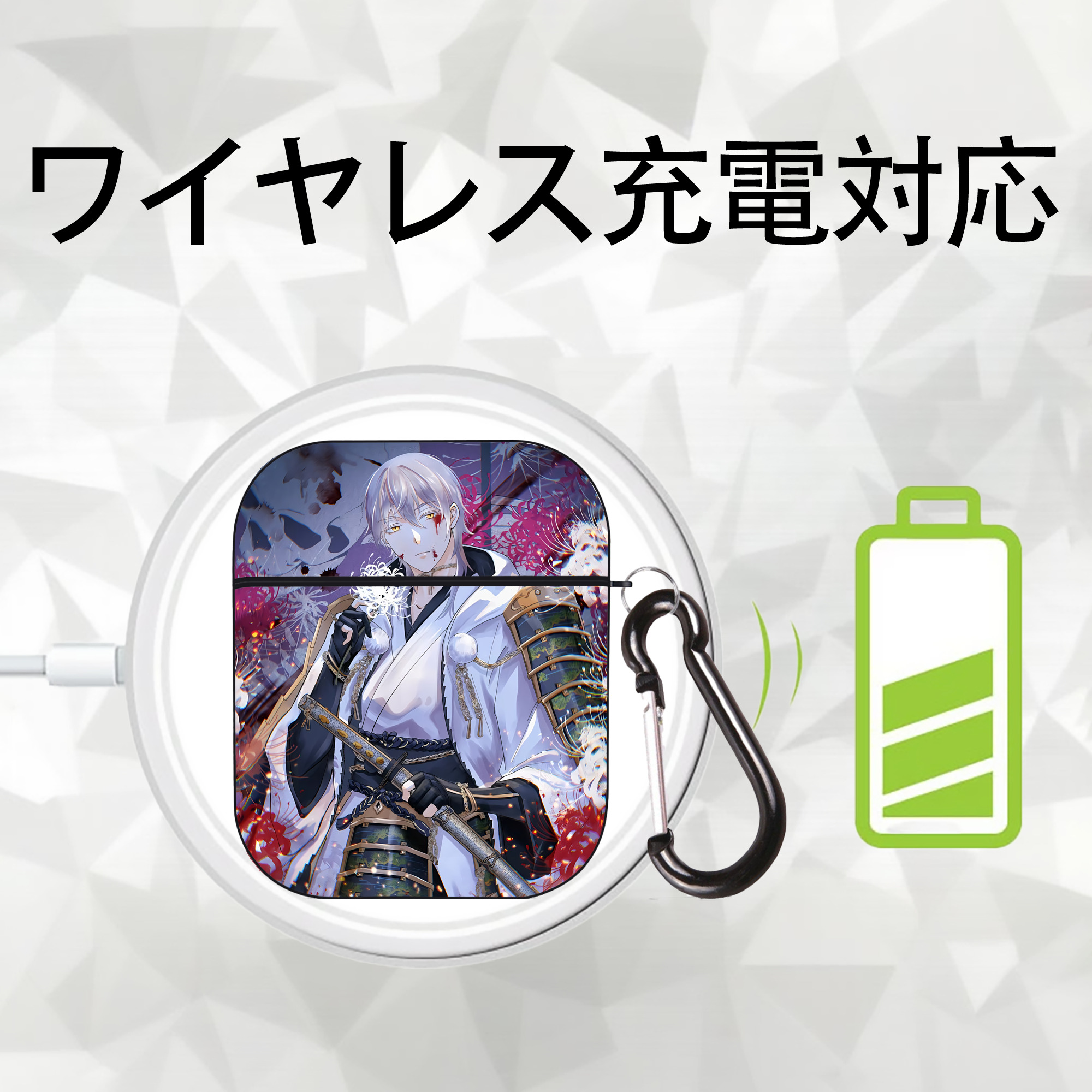 刀剣乱舞 Touken Ranbu AirPods 第2世代保護ケース ハードシェル ブラック 耐衝撃・防指紋・カラビナ付き