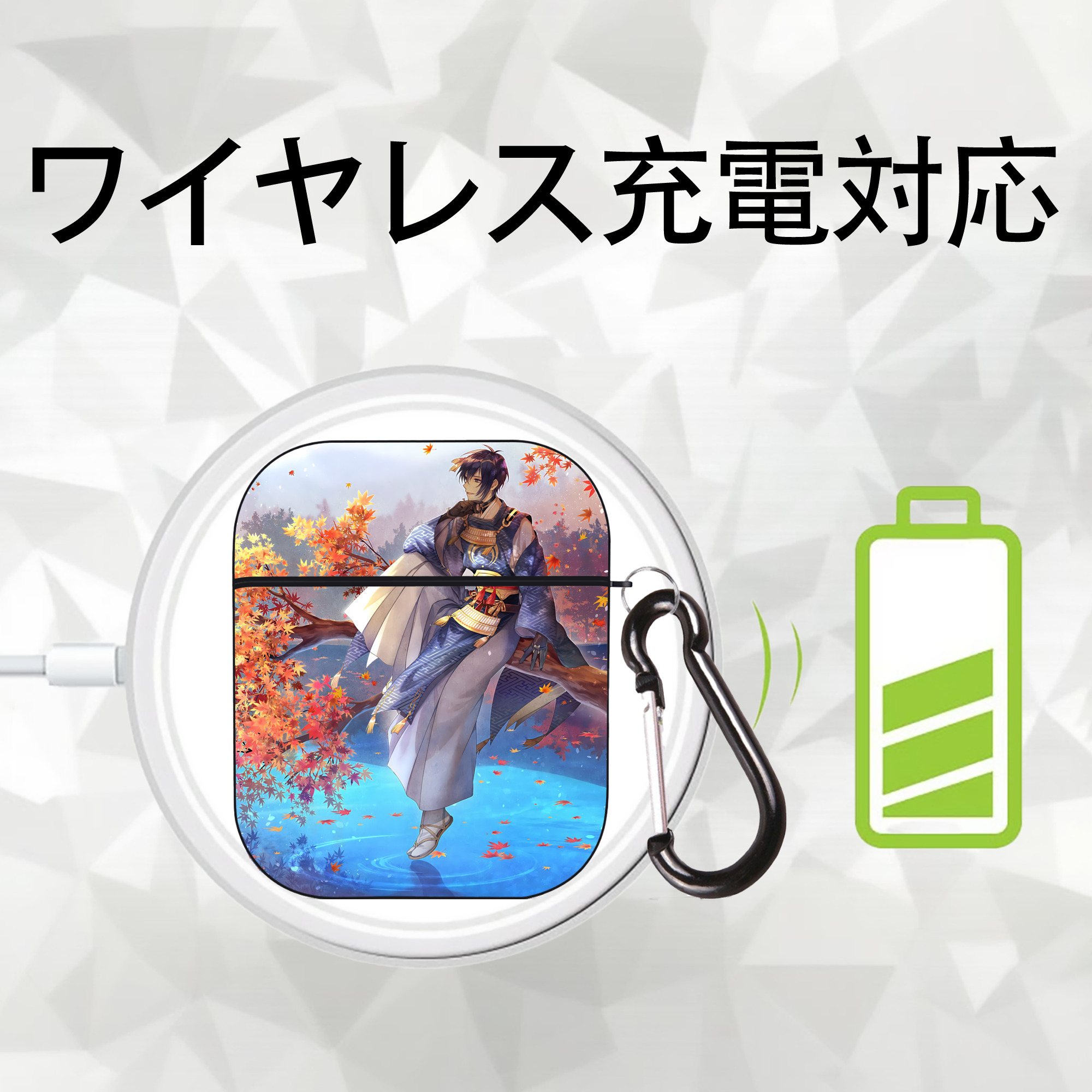 刀剣乱舞 Touken Ranbu AirPods 第2世代保護ケース ハードシェル ブラック 耐衝撃・防指紋・カラビナ付き