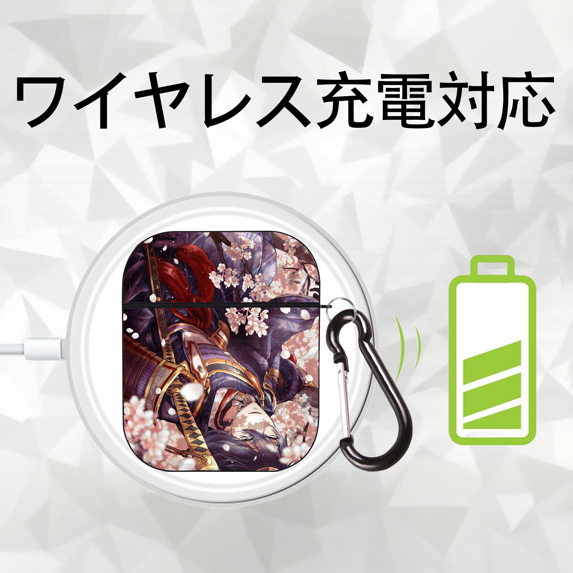 刀剣乱舞 Touken Ranbu AirPods 第2世代保護ケース ハードシェル ブラック 耐衝撃・防指紋・カラビナ付き