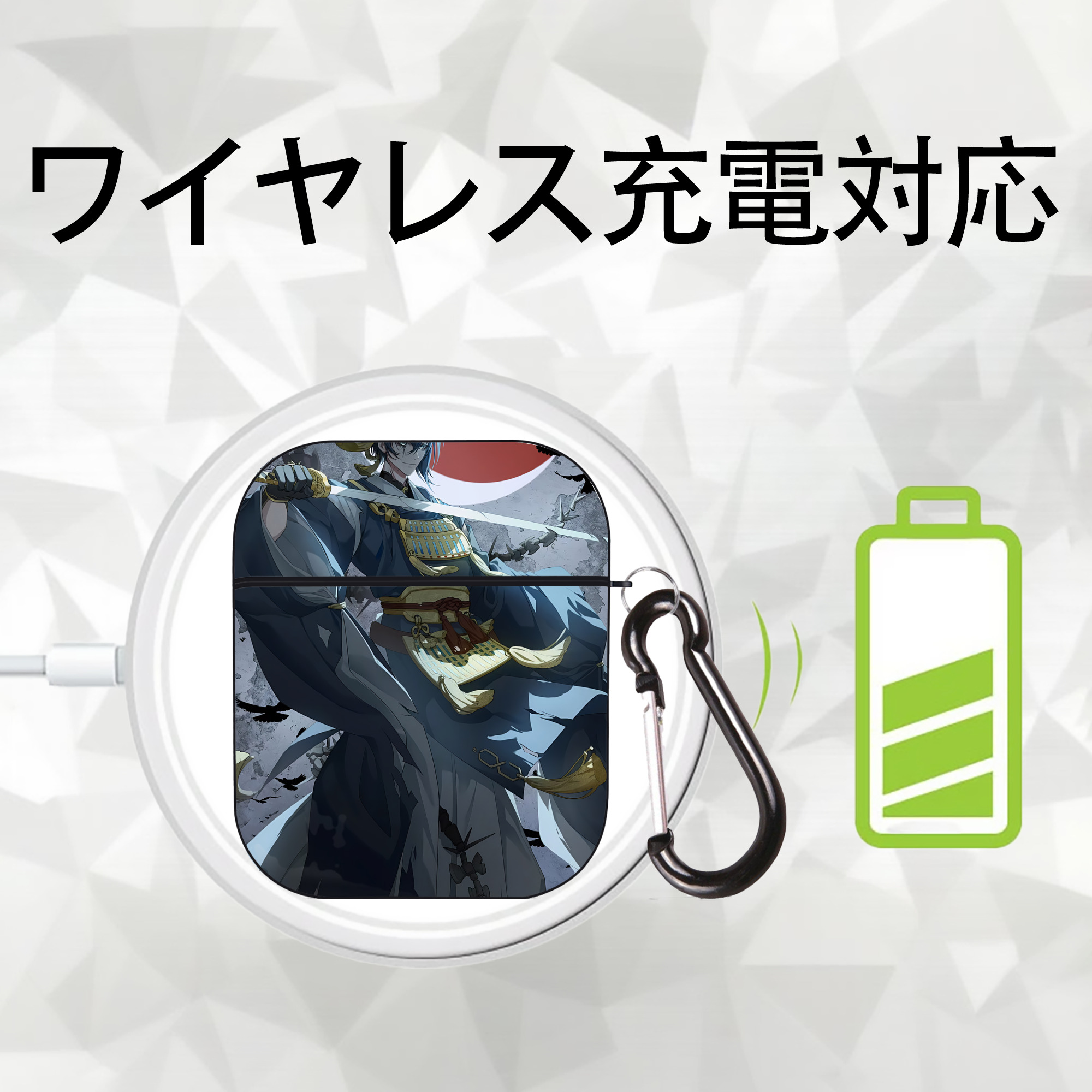 刀剣乱舞 Touken Ranbu AirPods 第2世代保護ケース ハードシェル ブラック 耐衝撃・防指紋・カラビナ付き