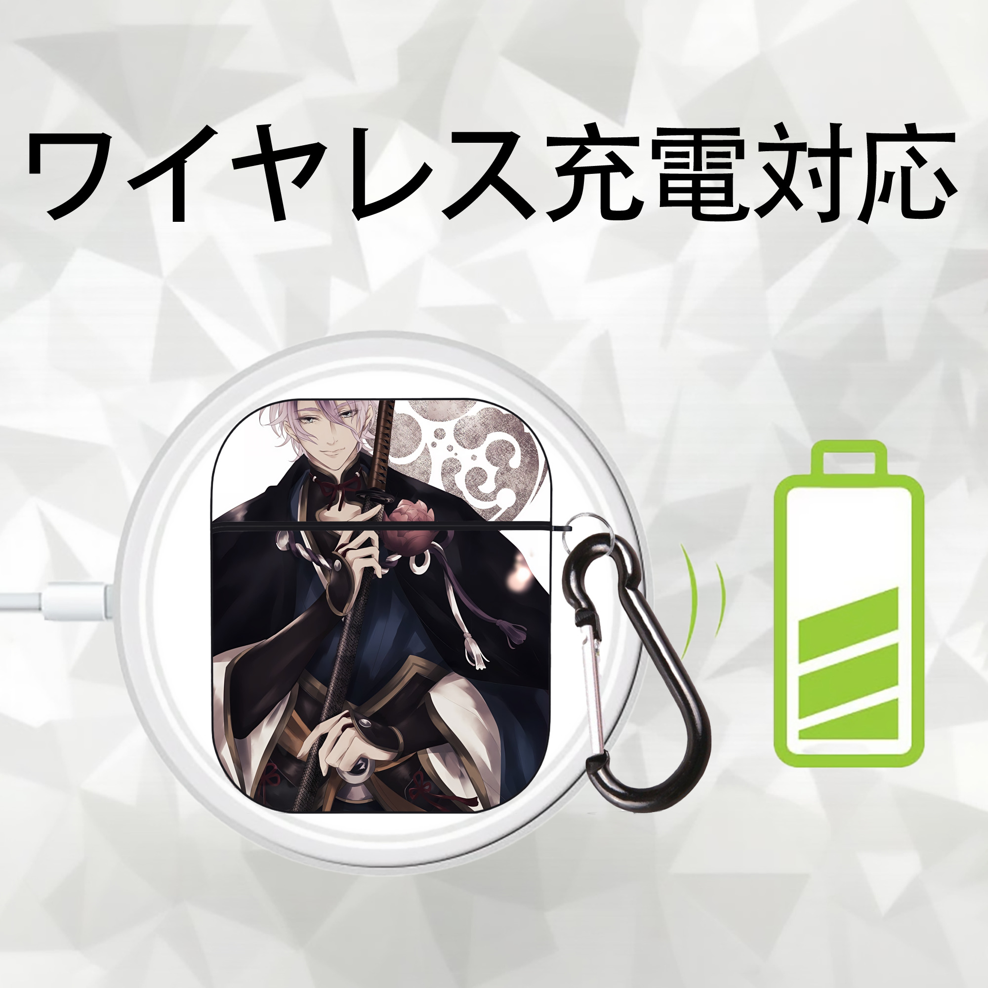 刀剣乱舞 Touken Ranbu AirPods 第2世代保護ケース ハードシェル ブラック 耐衝撃・防指紋・カラビナ付き