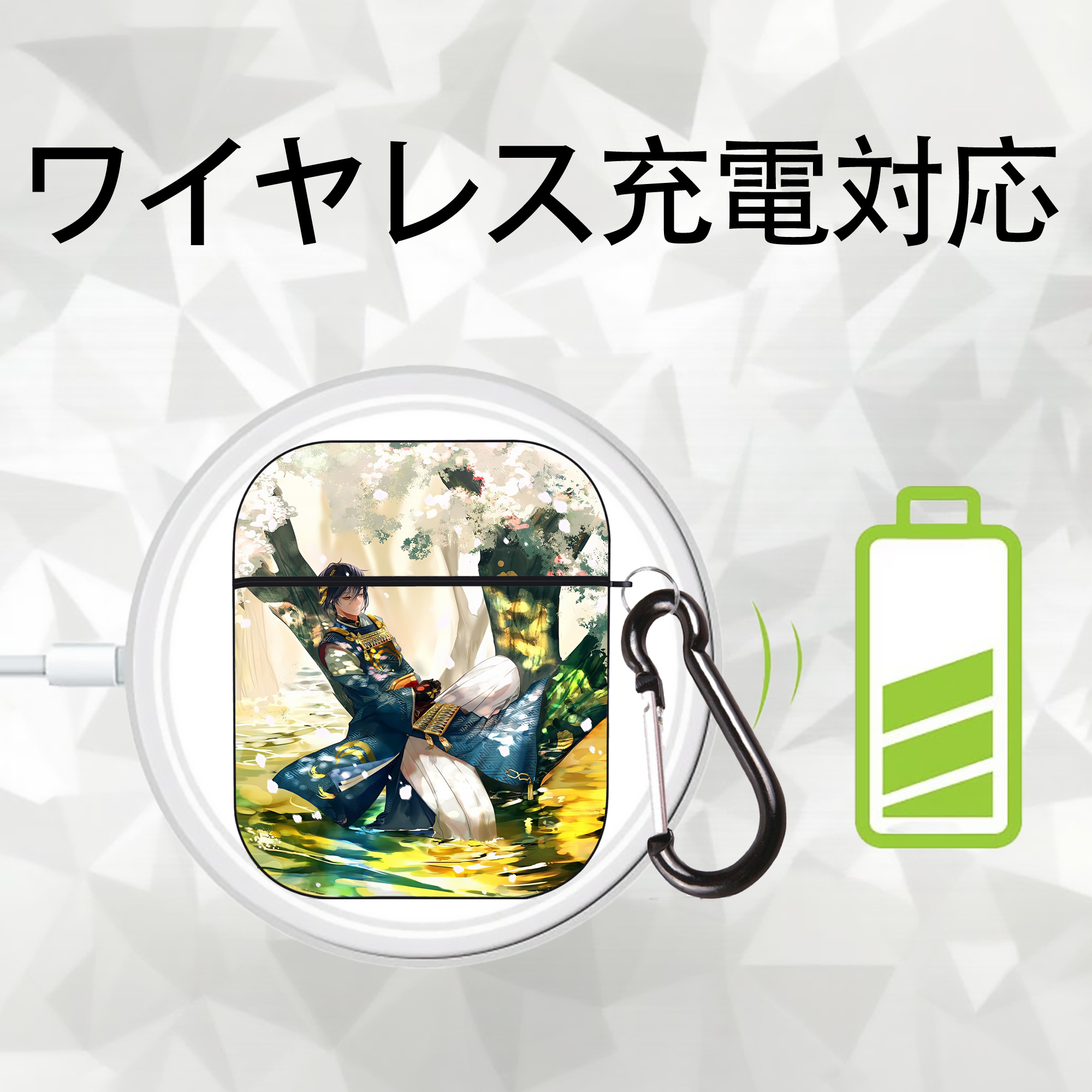 刀剣乱舞 Touken Ranbu AirPods 第2世代保護ケース ハードシェル ブラック 耐衝撃・防指紋・カラビナ付き
