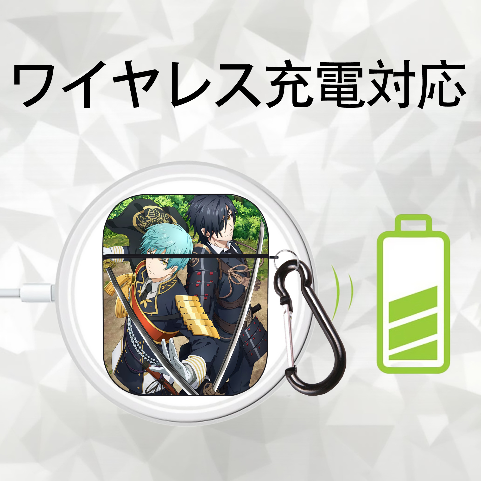 刀剣乱舞 Touken Ranbu AirPods 第2世代保護ケース ハードシェル ブラック 耐衝撃・防指紋・カラビナ付き