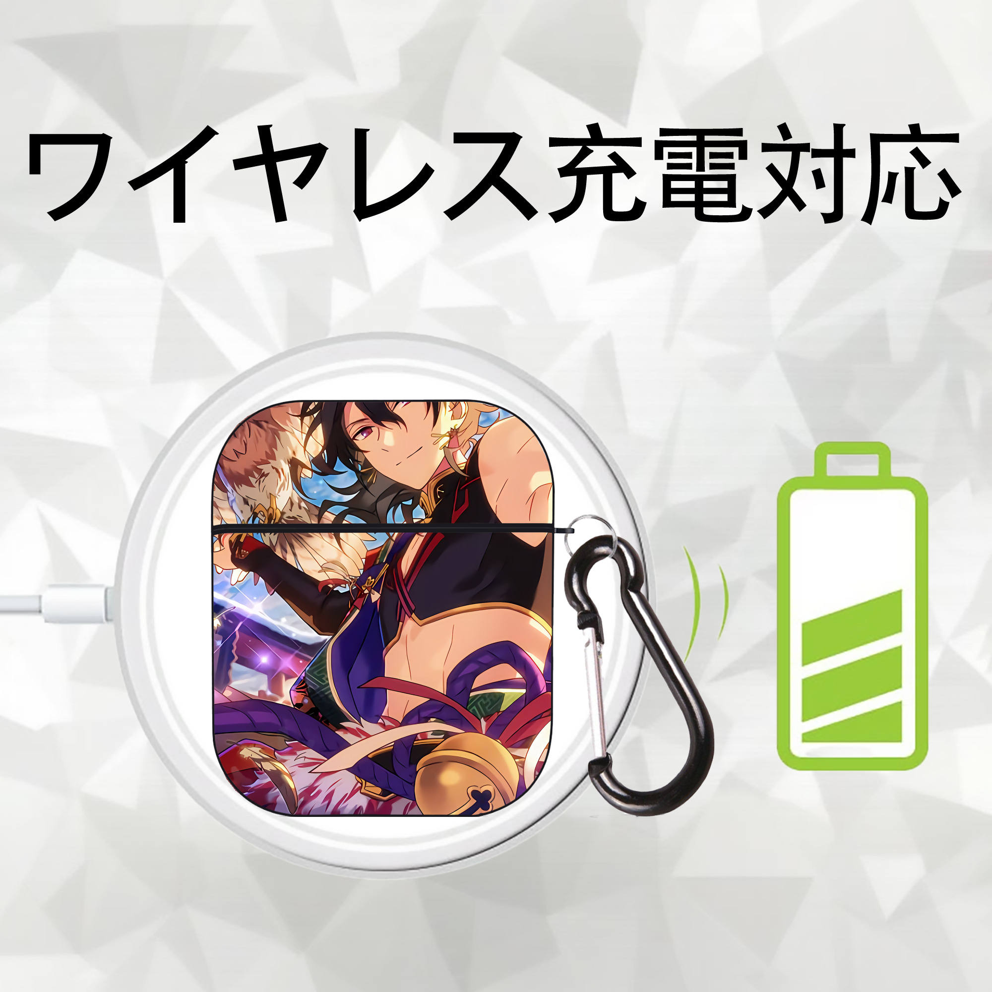刀剣乱舞 Touken Ranbu AirPods 第2世代保護ケース ハードシェル ブラック 耐衝撃・防指紋・カラビナ付き