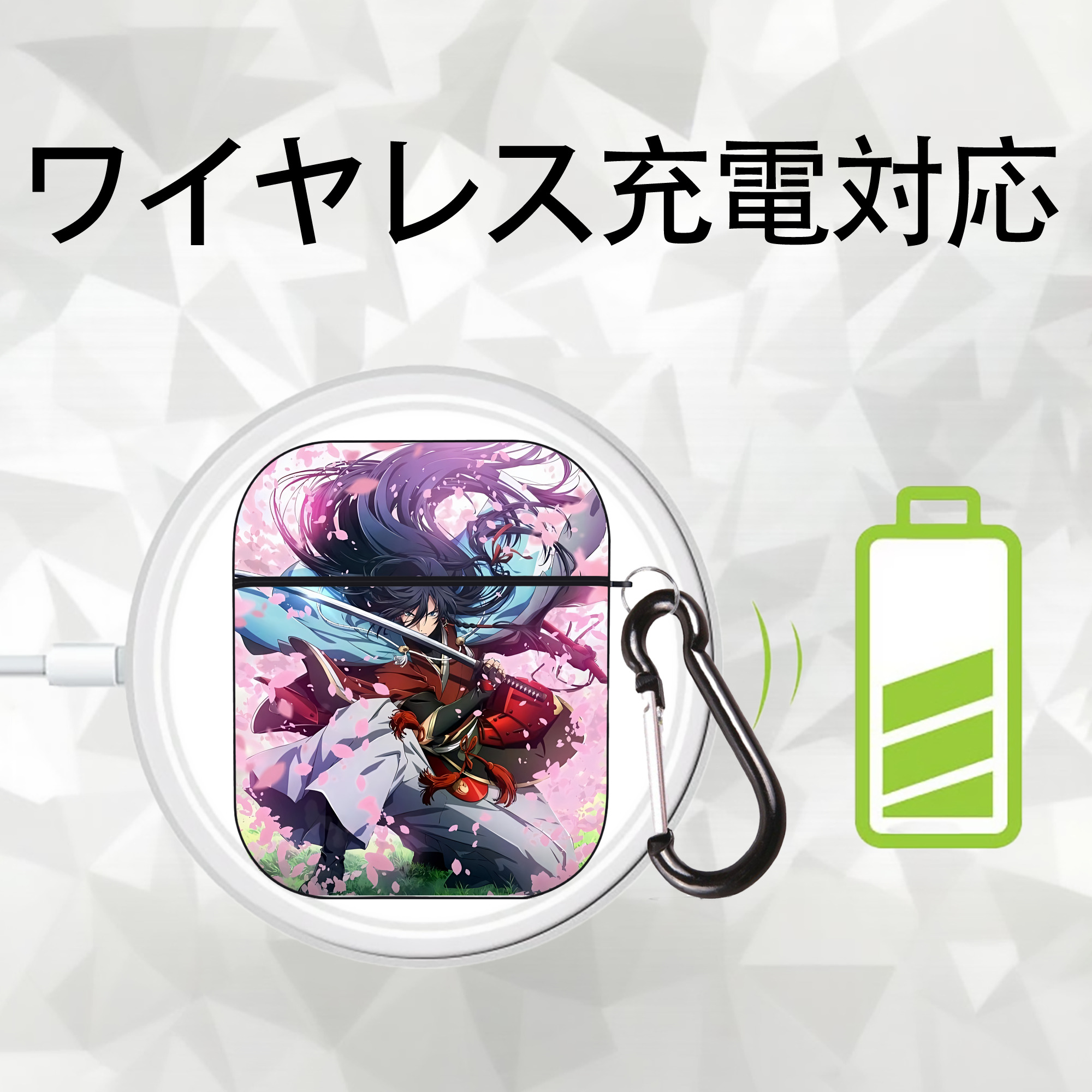 刀剣乱舞 Touken Ranbu AirPods 第2世代保護ケース ハードシェル ブラック 耐衝撃・防指紋・カラビナ付き