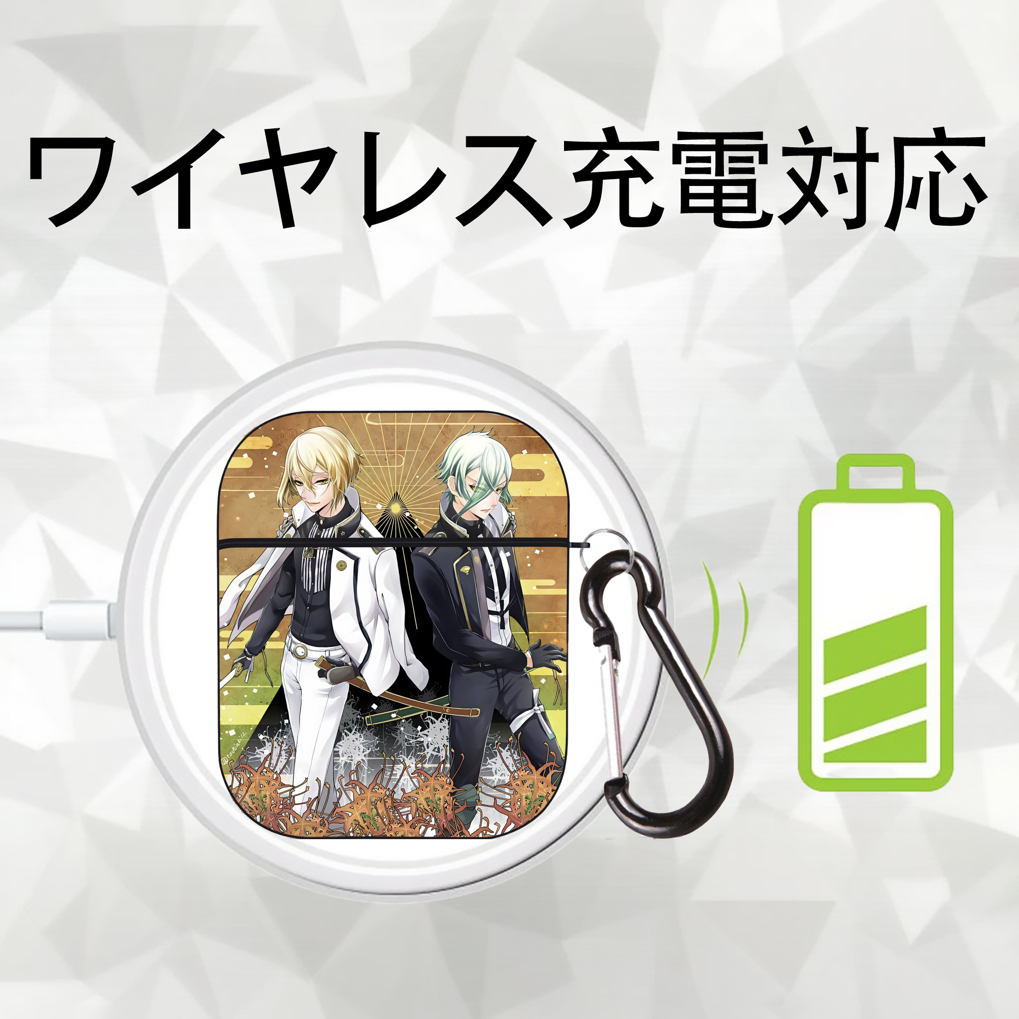 刀剣乱舞 Touken Ranbu AirPods 第2世代保護ケース ハードシェル ブラック 耐衝撃・防指紋・カラビナ付き