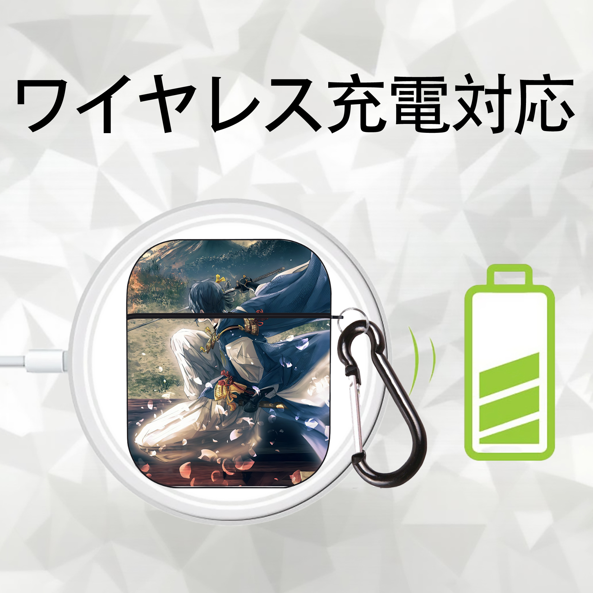 刀剣乱舞 Touken Ranbu AirPods 第2世代保護ケース ハードシェル ブラック 耐衝撃・防指紋・カラビナ付き
