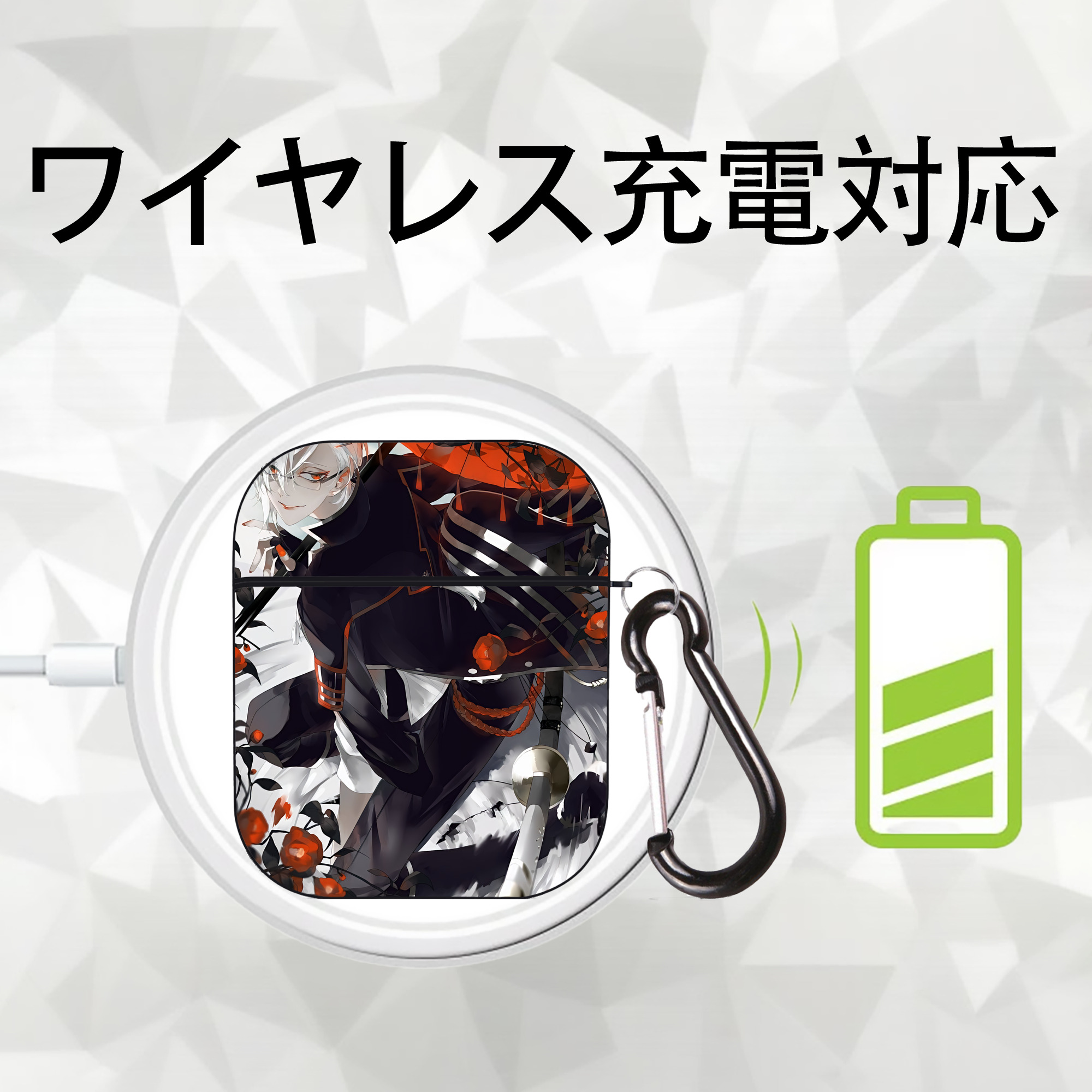 刀剣乱舞 Touken Ranbu AirPods 第2世代保護ケース ハードシェル ブラック 耐衝撃・防指紋・カラビナ付き