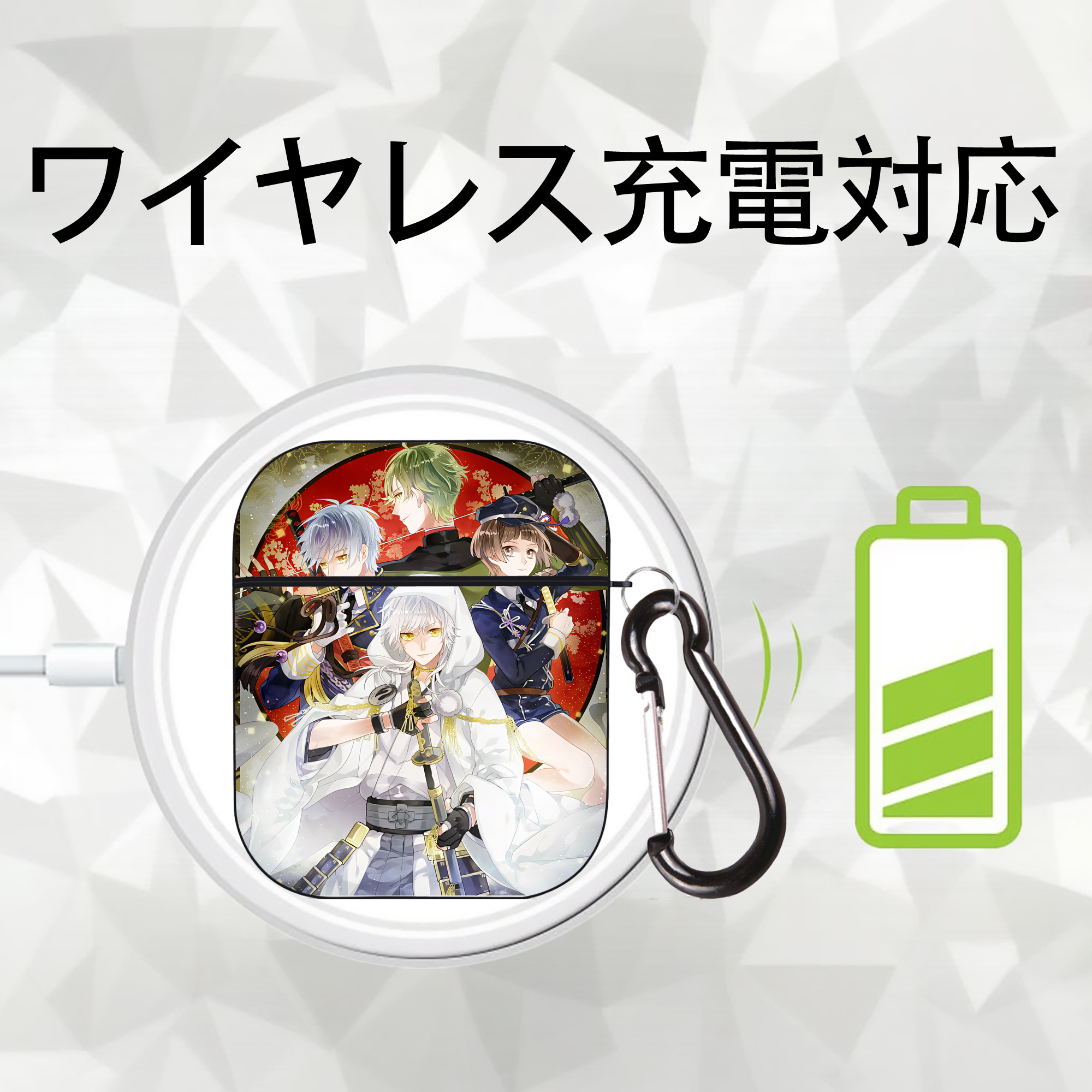 刀剣乱舞 Touken Ranbu AirPods 第2世代保護ケース ハードシェル ブラック 耐衝撃・防指紋・カラビナ付き