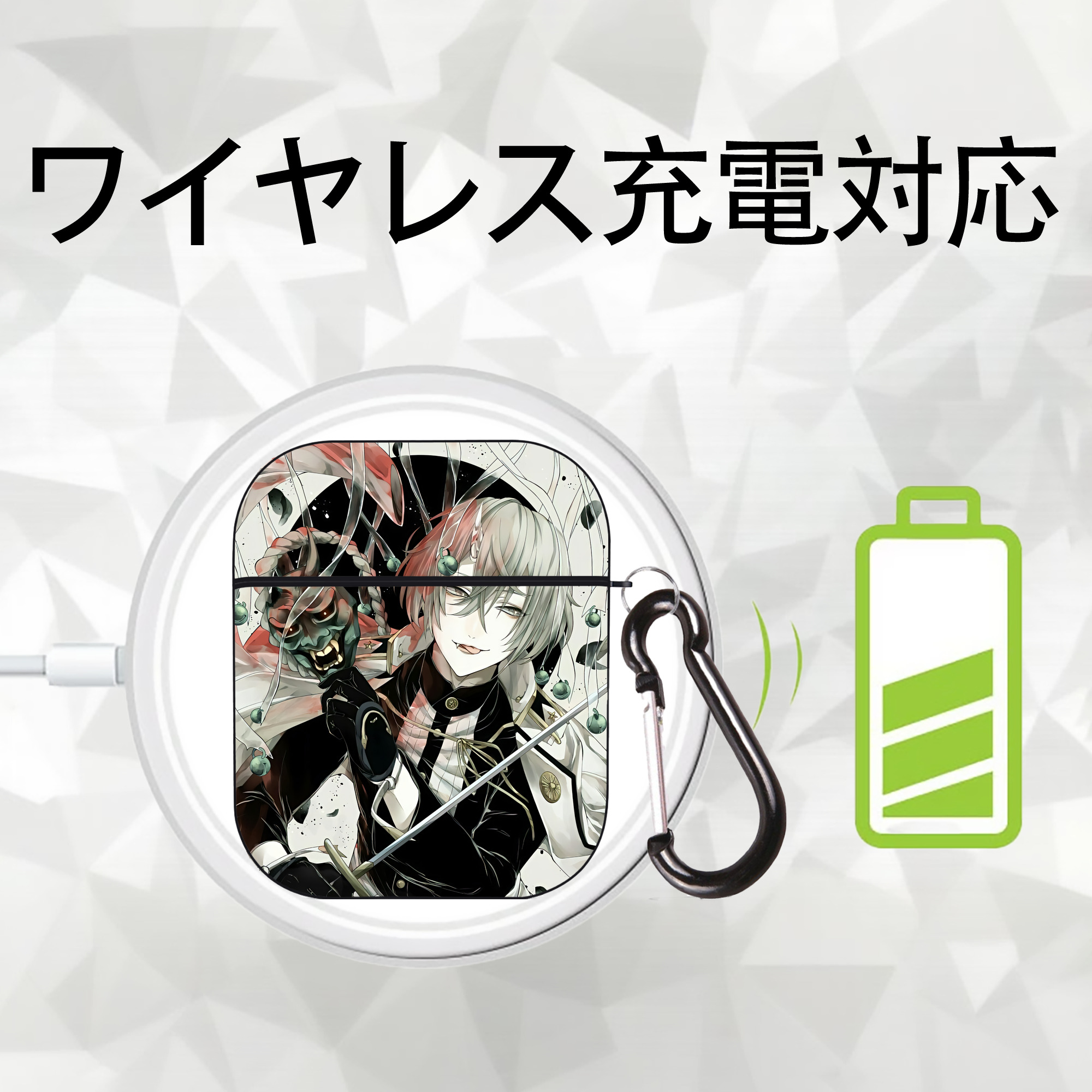 刀剣乱舞 Touken Ranbu AirPods 第2世代保護ケース ハードシェル ブラック 耐衝撃・防指紋・カラビナ付き