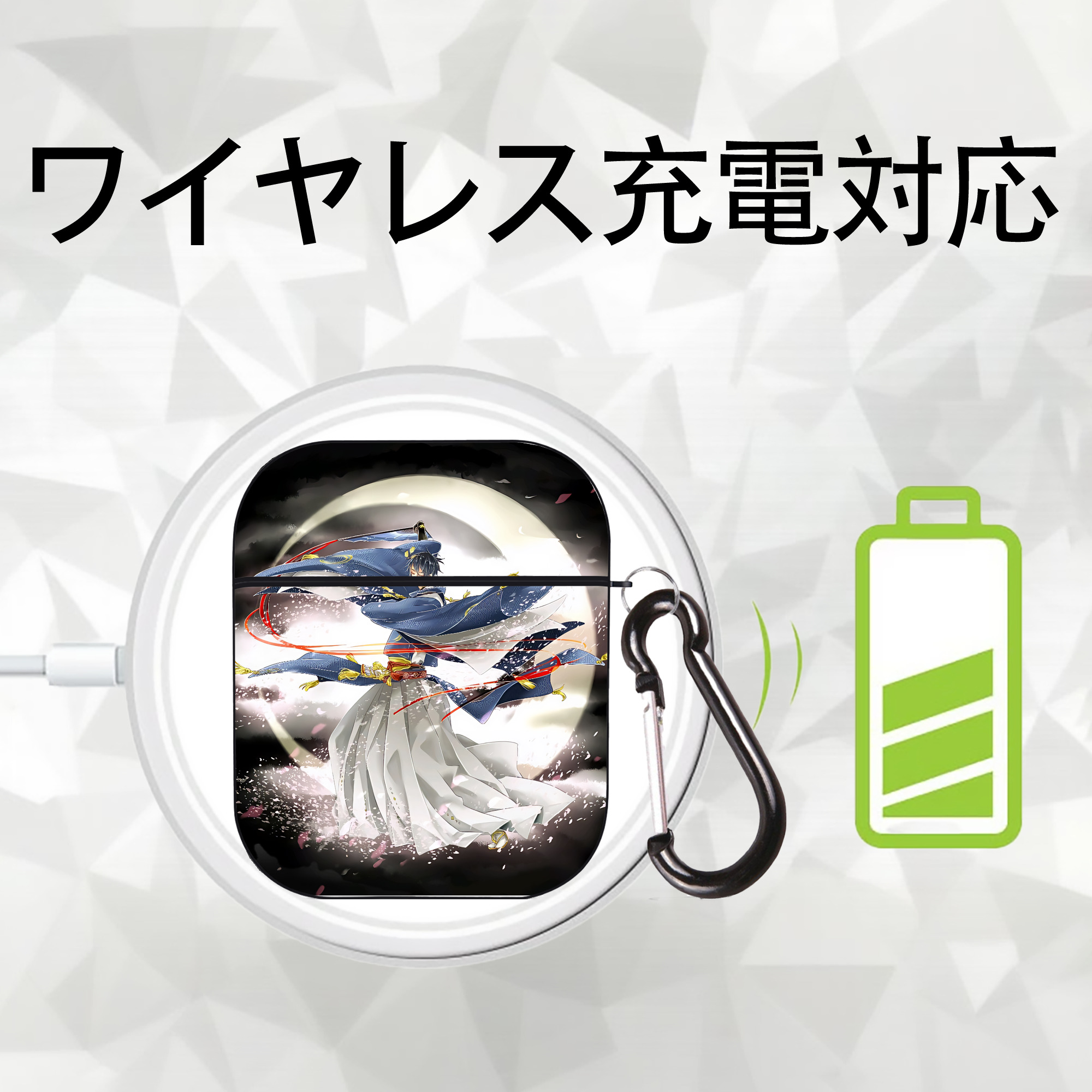 刀剣乱舞 Touken Ranbu AirPods 第2世代保護ケース ハードシェル ブラック 耐衝撃・防指紋・カラビナ付き