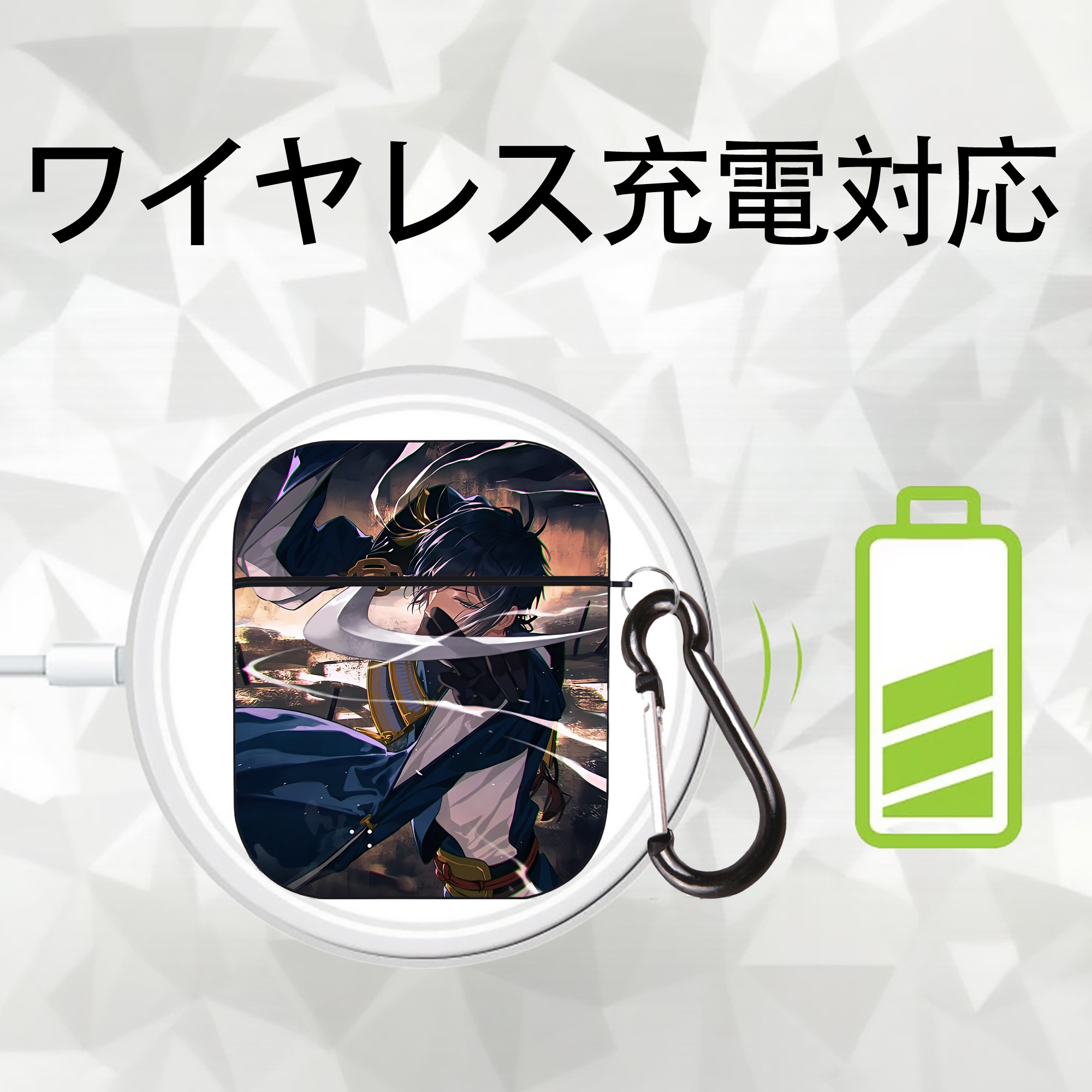 刀剣乱舞 Touken Ranbu AirPods 第2世代保護ケース ハードシェル ブラック 耐衝撃・防指紋・カラビナ付き