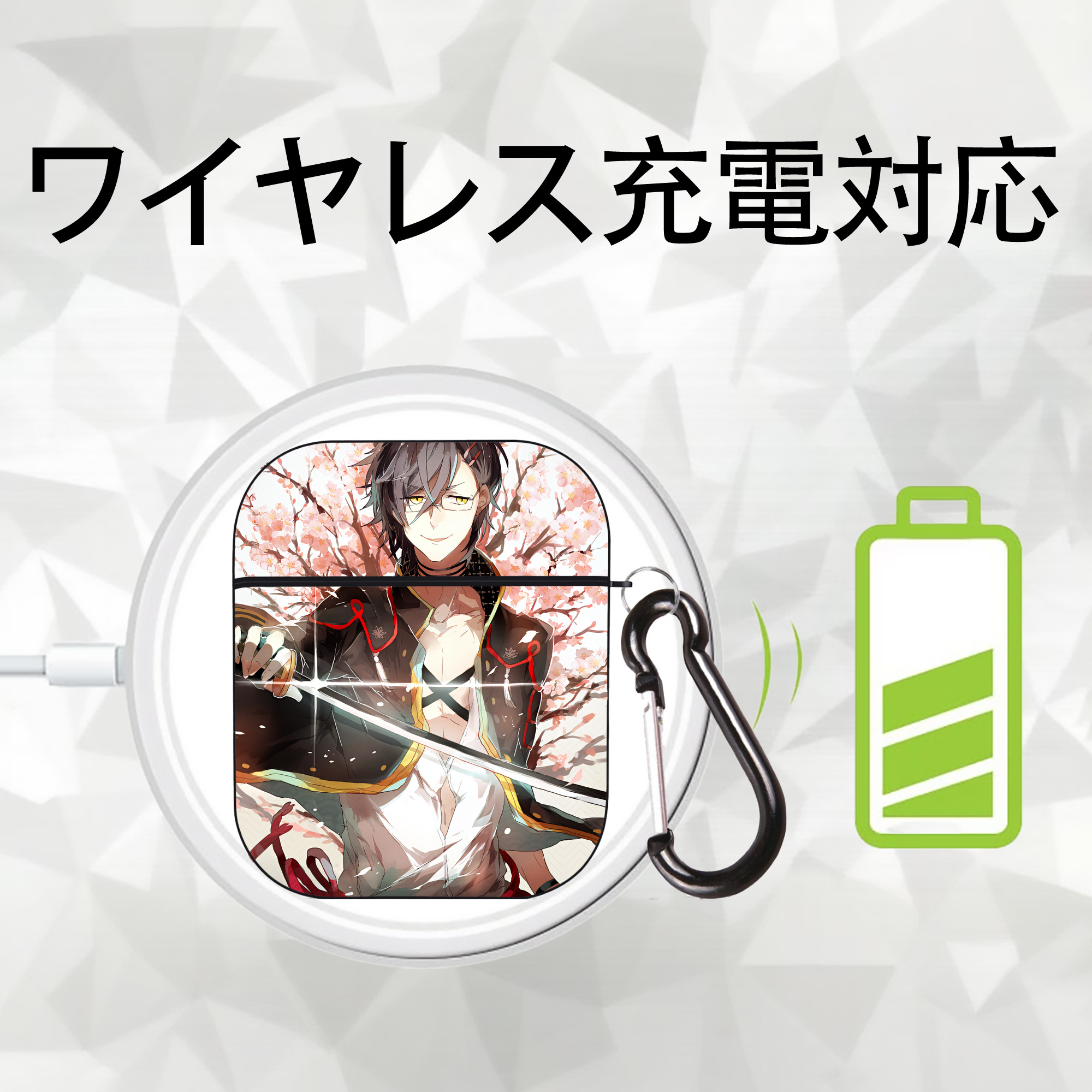 刀剣乱舞 Touken Ranbu AirPods 第2世代保護ケース ハードシェル ブラック 耐衝撃・防指紋・カラビナ付き