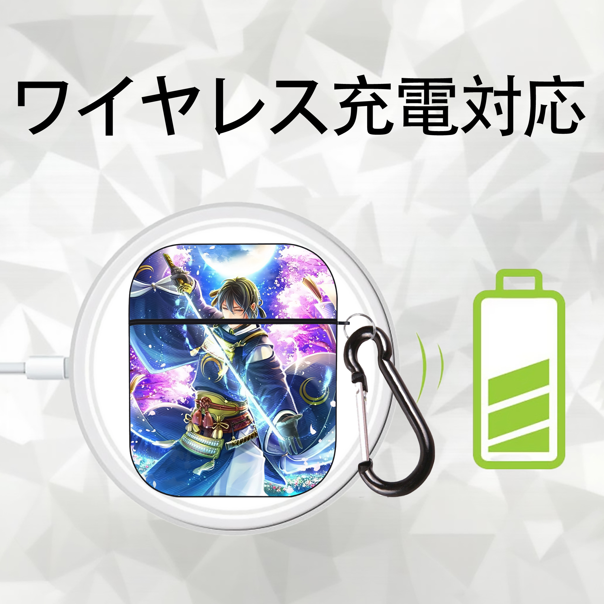 刀剣乱舞 Touken Ranbu AirPods 第2世代保護ケース ハードシェル ブラック 耐衝撃・防指紋・カラビナ付き