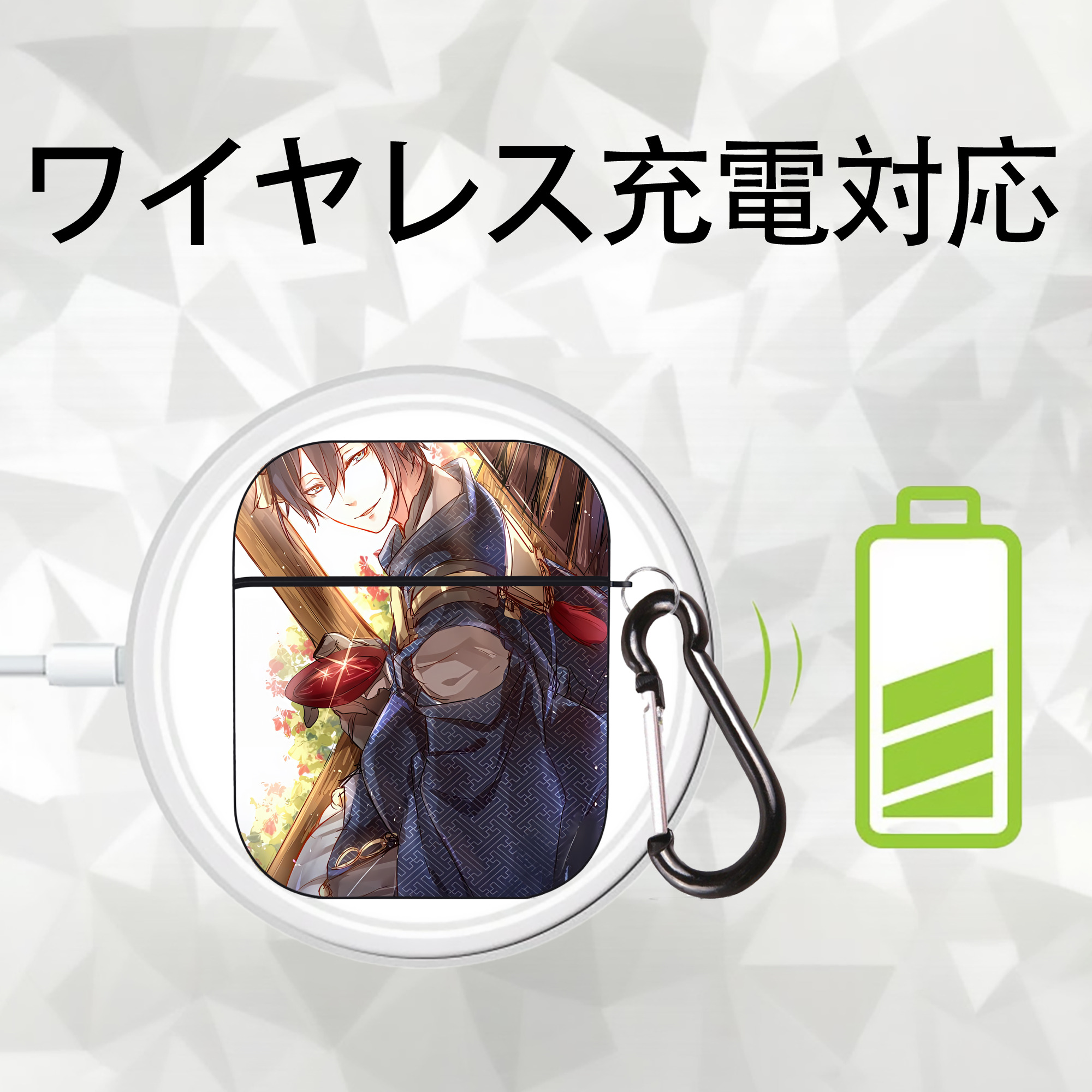 刀剣乱舞 Touken Ranbu AirPods 第2世代保護ケース ハードシェル ブラック 耐衝撃・防指紋・カラビナ付き