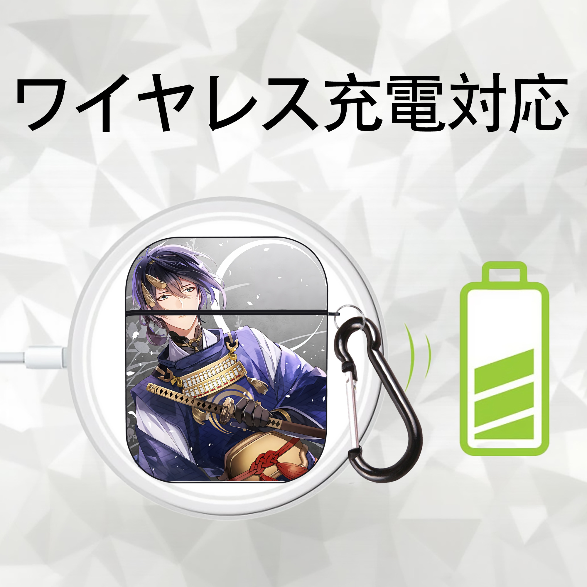 刀剣乱舞 Touken Ranbu AirPods 第2世代保護ケース ハードシェル ブラック 耐衝撃・防指紋・カラビナ付き